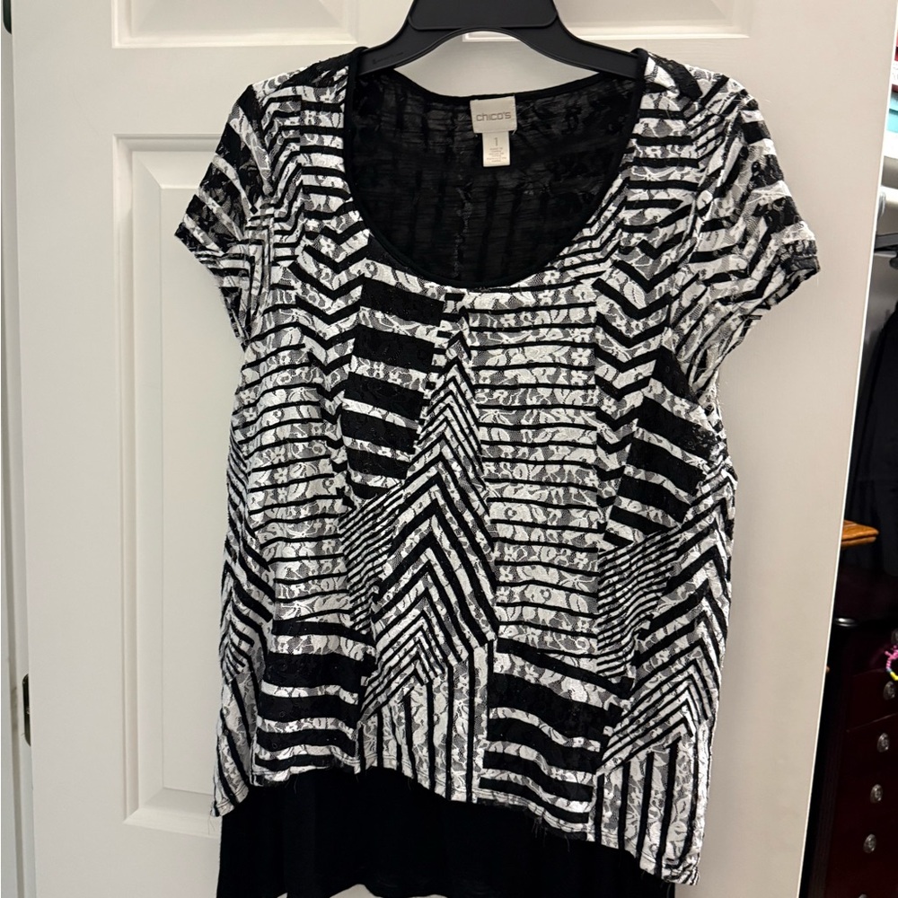 Chico's Black and White Geometric Blouse